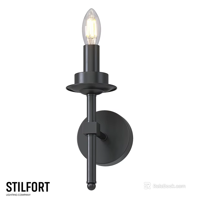 Modern Black Metal Wall Lamp With Round Base And Exposed Bulb Design 3d model 