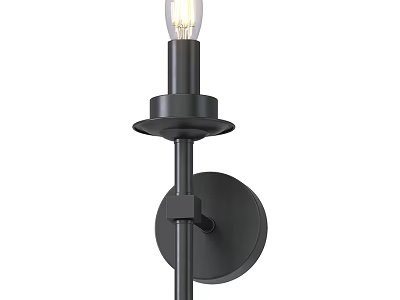 Modern Black Metal Wall Lamp With Round Base And Exposed Bulb Design 3d model