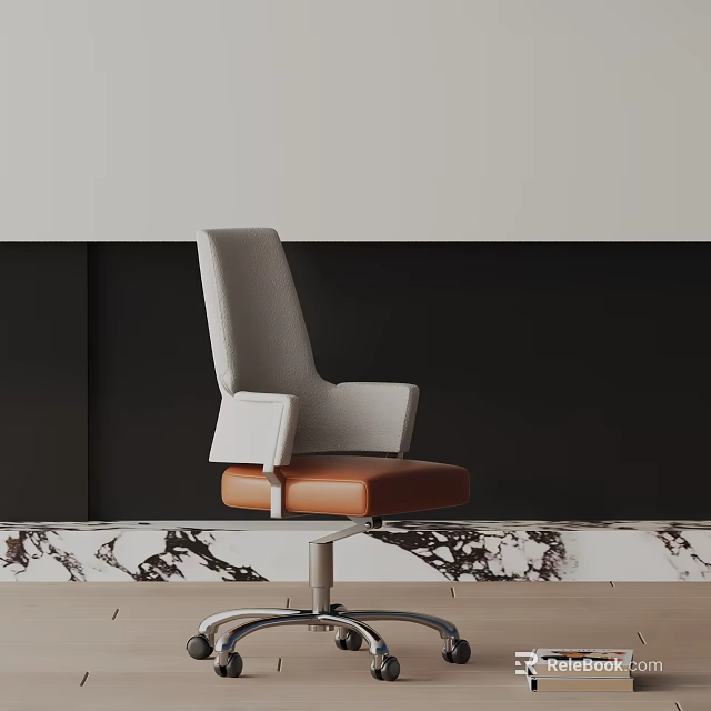 Modern Office Chair With Gray Backrest Orange Leather Seat And Silver Metal Base 3d model 