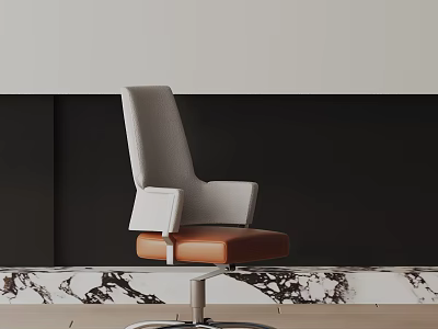 Modern Office Chair With Gray Backrest Orange Leather Seat And Silver Metal Base 3d model