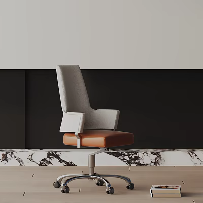 Modern Office Chair With Gray Backrest Orange Leather Seat And Silver Metal Base 3d model