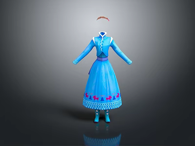 Blue Princess Dress Featuring Red Decorations Headband And Matching Shoes 3d model
