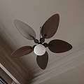 Modern Ceiling Chandelier With Five Brown Leaf Shaped Blades And White Light Bulb