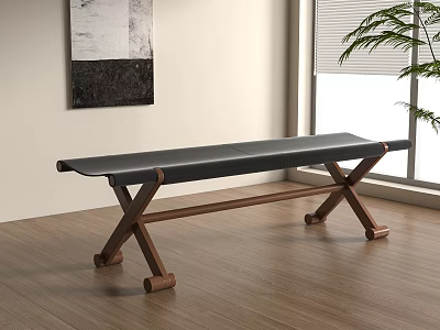 Middle Ancient Style Other Stool Middle Style Bench Shoe Changing Bench Solid Wood Leather Bed End Stool 3d model