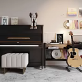 Creative Room Setup With Piano Guitar And Wall Paintings For Music And Art Enthusiasts