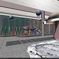 Indoor Playground With Green Plant Walls Swimming Pool Red Decorations Marble Floors And Seating Area