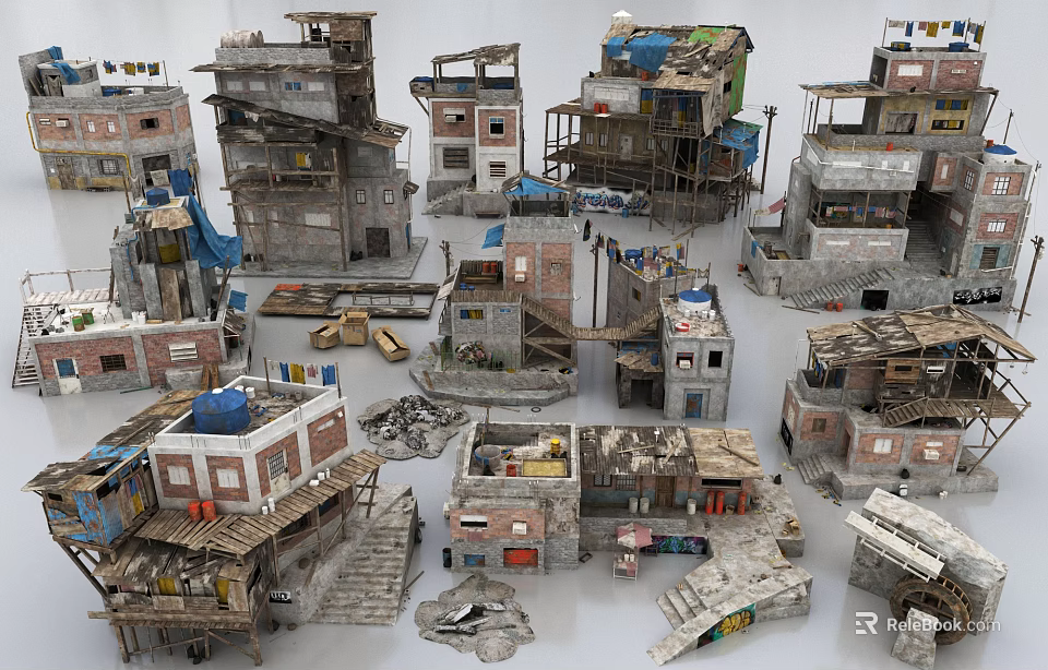 Realistic Slum Model Displaying Miniature Shanty Houses Multi Storey Structures And Rustic Details 3d model 