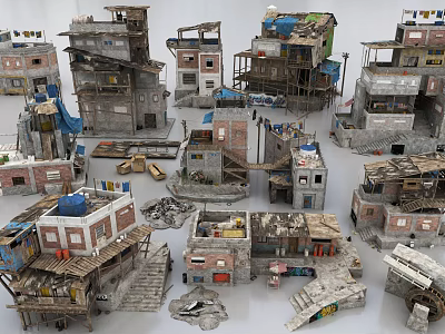 Modern Ruins Game Scene Building Ruins Stone Site Ruins Oil Tank Slab Bridge Paint Bucket Earth Mound 3d model