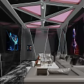 Modern KTV Lounge Interior Design With Sofas LED Screens And Geometric Lighting 3d model