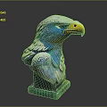 Detailed Blue And White Eagle Head Sculpture With Yellow Beak On Blue Base