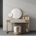 Modern Dressing Table With Round Mirrors Sequin Stool And Dried Grass Decor 3d model