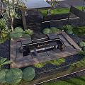 Outdoor Sofa In Garden With Green Plants Trees And People Sitting