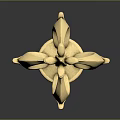 Golden Decorative Ornamental Structure With Intricate Top Design And Ringed Base Details