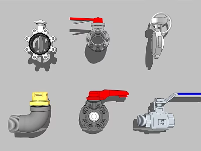Various Industrial Valves With Diverse Designs Colored Handles And Metal Components 3d model