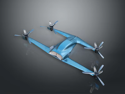 Blue Futuristic Drone With Four Rotors And Streamlined Aerodynamic Body Design 3d model