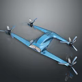 Blue Futuristic Drone With Four Rotors And Streamlined Aerodynamic Body Design