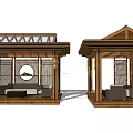 Traditional Wooden Pavilions With Open Design Circular Windows And Seating Areas