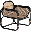 Modern Leisure Chair With Black Metal Frame And Rattan Weave Seat Backrest