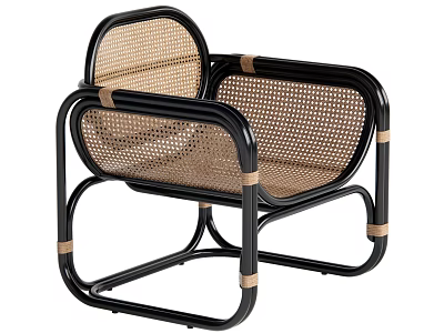 Modern Leisure Chair With Black Metal Frame And Rattan Weave Seat Backrest 3d model