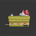 Delicious Green Layered Cake Topped With Fresh Strawberries Whipped Cream And Silver Spoon