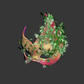 Dragon Fruit Shaped Decorative Sculpture Adorned With Green Vines And Leaves With Reflection