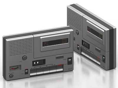 Classic Gray Retro Tape Recorders with Playback Buttons and Display Screens for Daily Use 3d model
