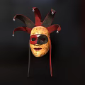 Traditional Red And Gold Jester Mask With Decorative Bells On Points