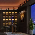 Elegant Private Dining Room With Dark Wooden Walls Wine Racks Fireplace And White Horse Painting