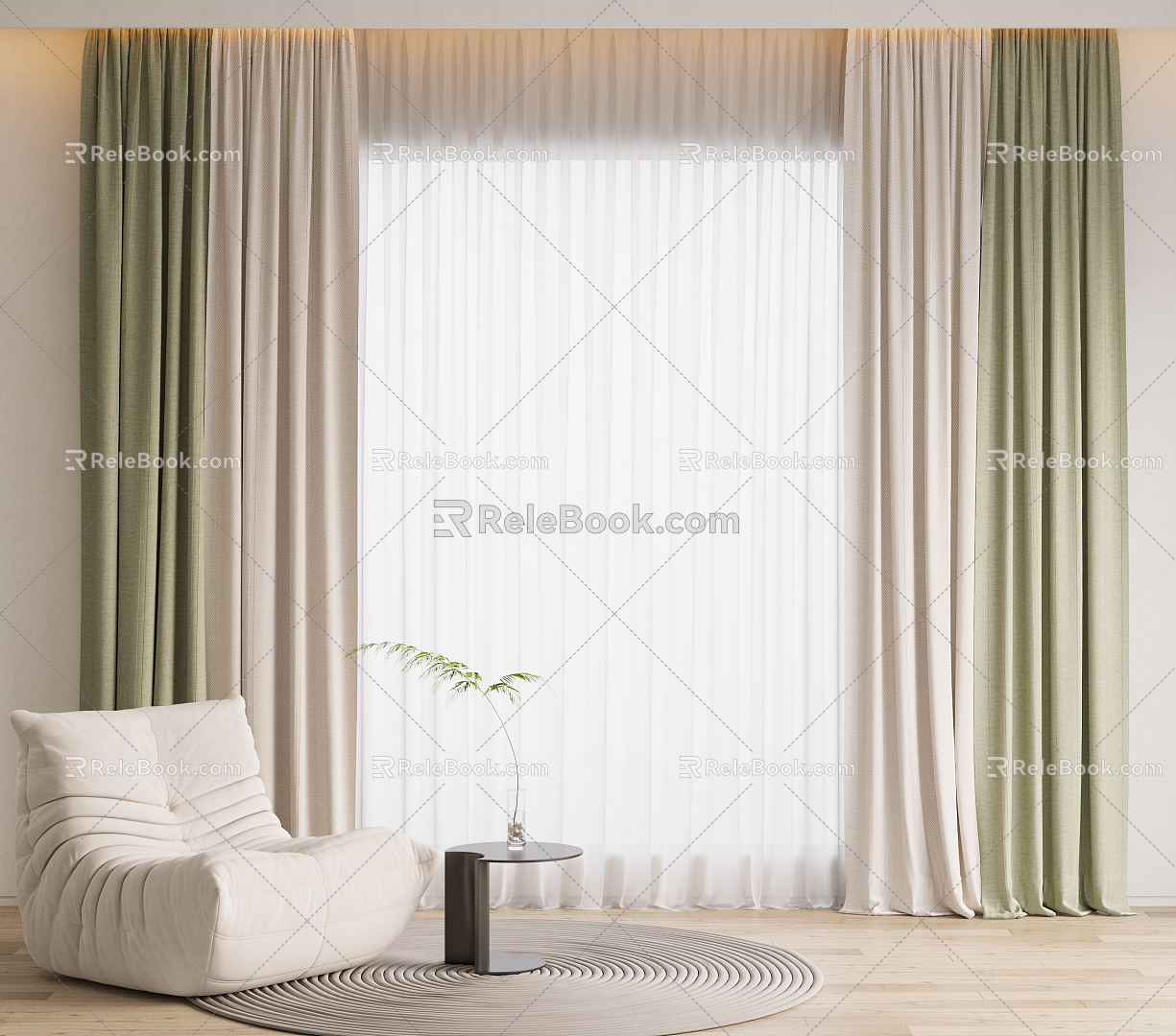 Curtain Window Screen Fabric Curtain Gauze Curtain Single Person Sofa Side Plain Color Curtain Solid Color Curtain Green Plant model