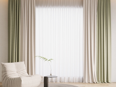 Curtain Window Screen Fabric Curtain Gauze Curtain Single Person Sofa Side Plain Color Curtain Solid Color Curtain Green Plant model