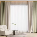 Curtain Window Screen Fabric Curtain Gauze Curtain Single Person Sofa Side Plain Color Curtain Solid Color Curtain Green Plant 3d model