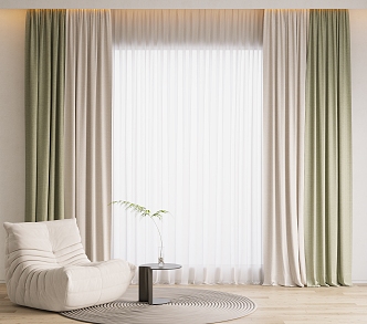 Curtain Window Screen Fabric Curtain Gauze Curtain Single Person Sofa Side Plain Color Curtain Solid Color Curtain Green Plant 3d model