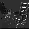 Modern Black Leather Office Chairs With Adjustable Backrest And Swivel Wheels