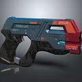 Futuristic Magnus DX5 Custom Pistol With Blue Red Black Design And Glowing Elements