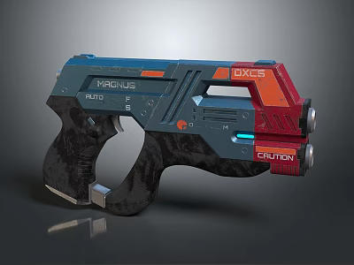 Futuristic Magnus DX5 Custom Pistol With Blue Red Black Design And Glowing Elements 3d model