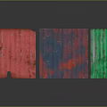 Colorful Corrugated Metal Panels Red Blue Green Worn With Stains On Reflective Black Surface