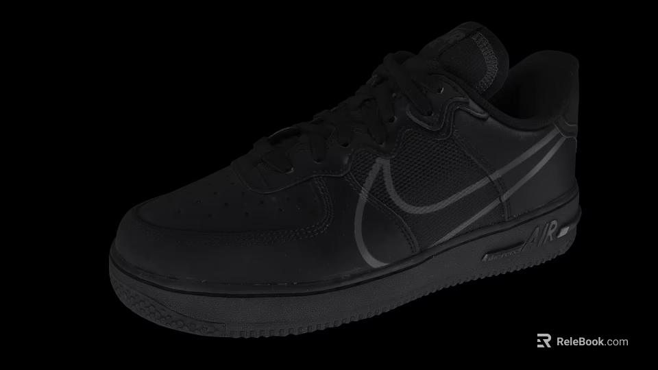 Black Nike Air Force 1 Casual Sneakers With Leather Upper And Logo Design 3d model 