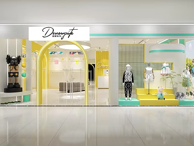 Divinefit Clothing Store With Bright Yellow White Decor And Mannequins Displaying Outfits 3d model