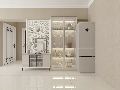Modern Glass Door Wine Cabinet With Wine Glasses And Bottle Storage In Living Room 3d model