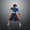 3D Female Character In Blue Outfit Red Pants White Boots Fighting Stance