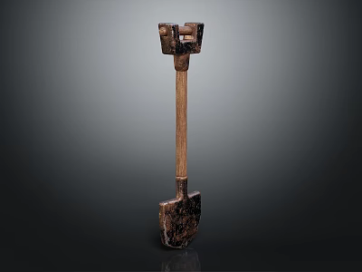 Ancient Weapon With Wooden Handle Metal Head And Carved Details On Dark Background 3d model