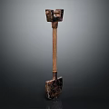 Ancient Weapon With Wooden Handle Metal Head And Carved Details On Dark Background