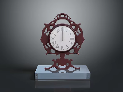 Ornate Dark Wood Mantel Clock With Roman Numerals And Pedestal Base 3d model