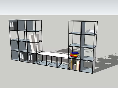 Modern Glass Shelf Bookcase With Metal Frame And Storage Compartments For Books And Decor 3d model