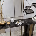 Modern Console Table With Black And White Painting And Small Tree Plant In Interior