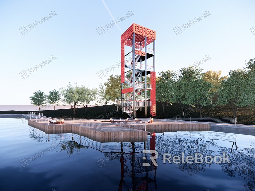 Modern Waterfront Park Watchtower Viewing Tower Landscape Tower Viewing Platform model