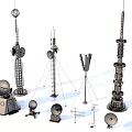 Various Metal Industrial Equipment Including Communication Towers Dishes Antennas And Stands