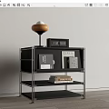 Modern Black Metal Frame Nightstand with Multiple Shelves Table Lamp Radio Clock and Books