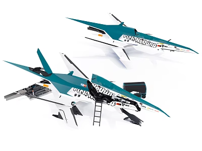 Blue And White Fighter Jet Model With Detachable Ladder And Movable Wings 3d model