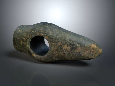 Ancient Stone Hardware Tool Featuring Textured Surface And Central Hole Design 3d model